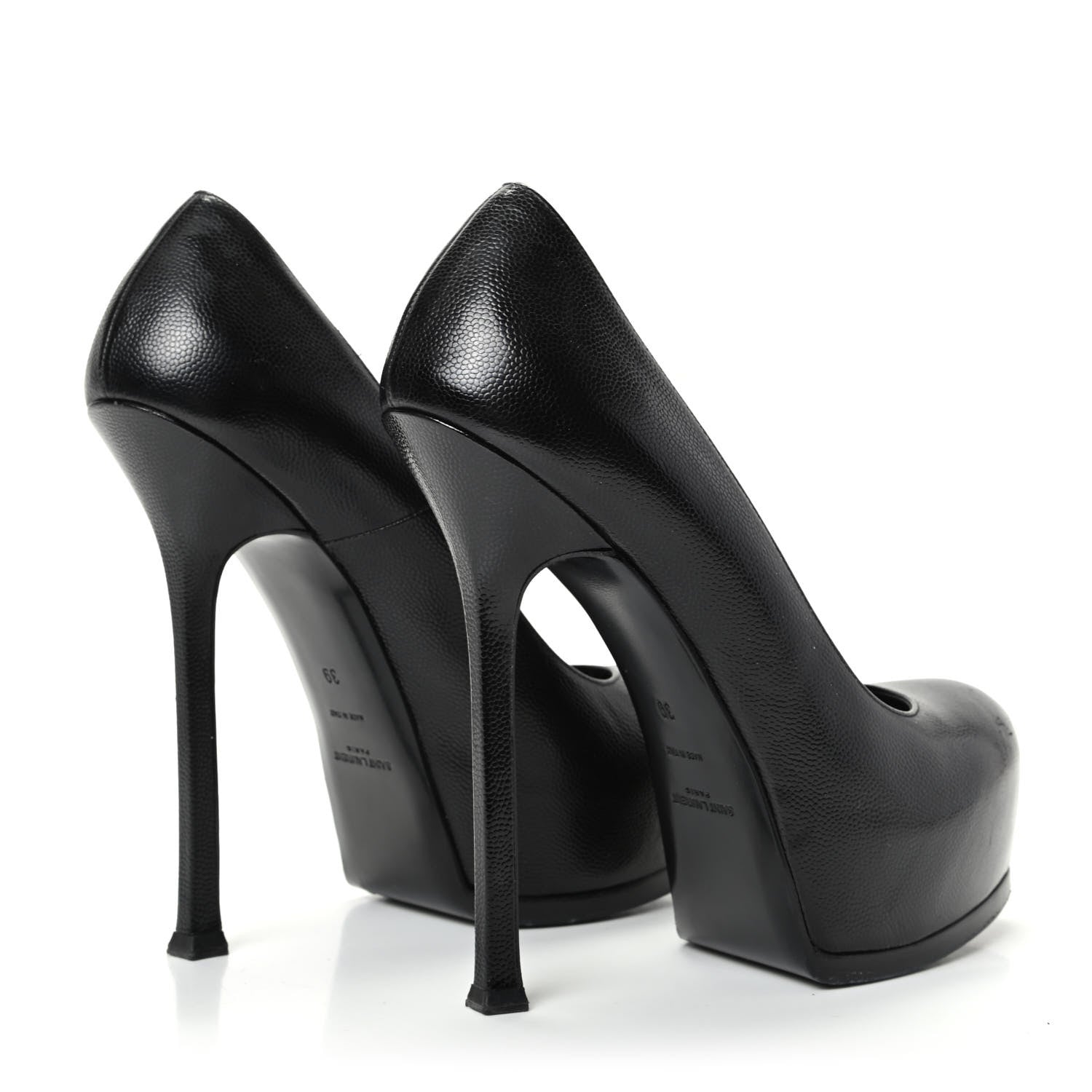Saint Laurent Pebbled Leather Tribute Two Platform Pumps 39 Black 4 of 12