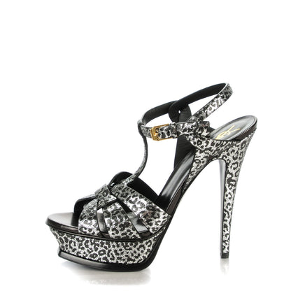 Saint Laurent Python Calfskin Embossed Classic Tribute 105 Platform Sandals 38.5 Black Silver 1 of 7