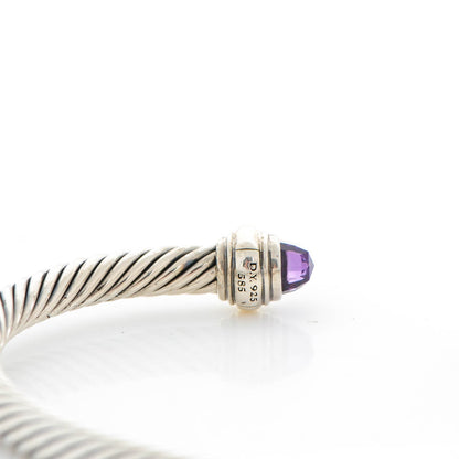 David Yurman Sterling Silver 14K Yellow Gold Amethyst 5mm Cable Classics Bracelet 4 of 5
