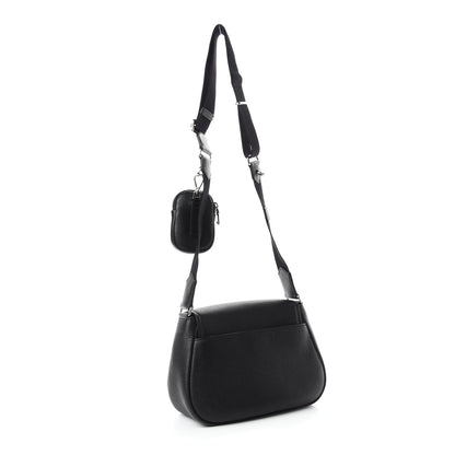 Prada Vitello Daino Soft Shoulder Flap Bag Black 3 of 10