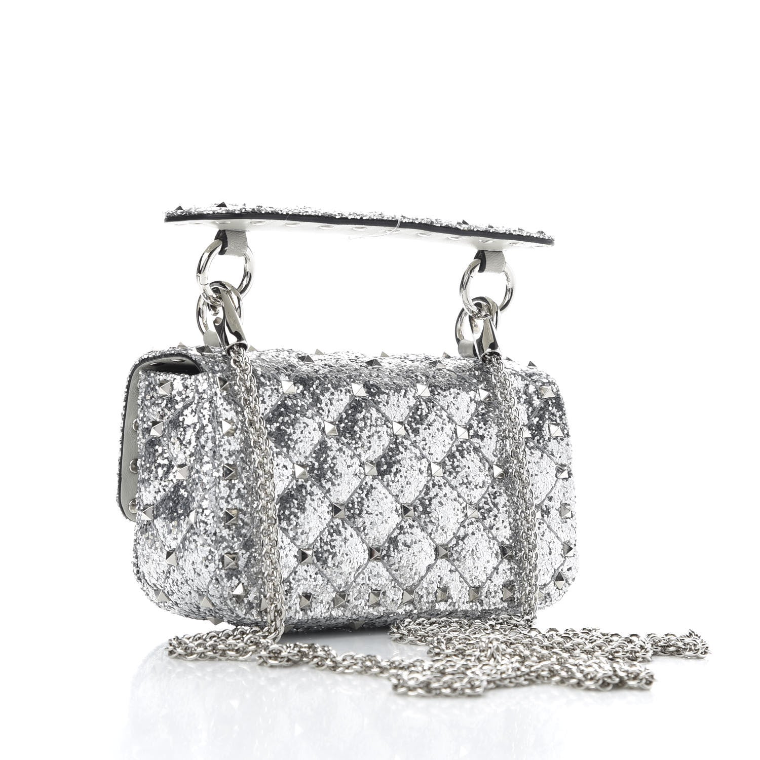Valentino Garavani Glitter Mini Rockstud Spike Shoulder Bag Silver 3 of 10