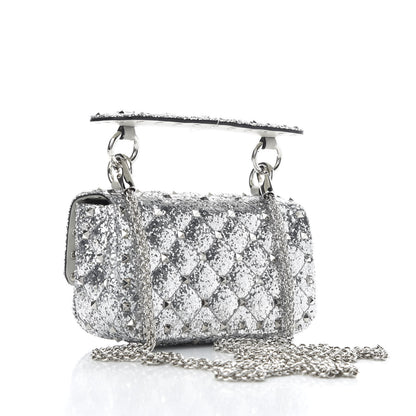 Valentino Garavani Glitter Mini Rockstud Spike Shoulder Bag Silver 3 of 10