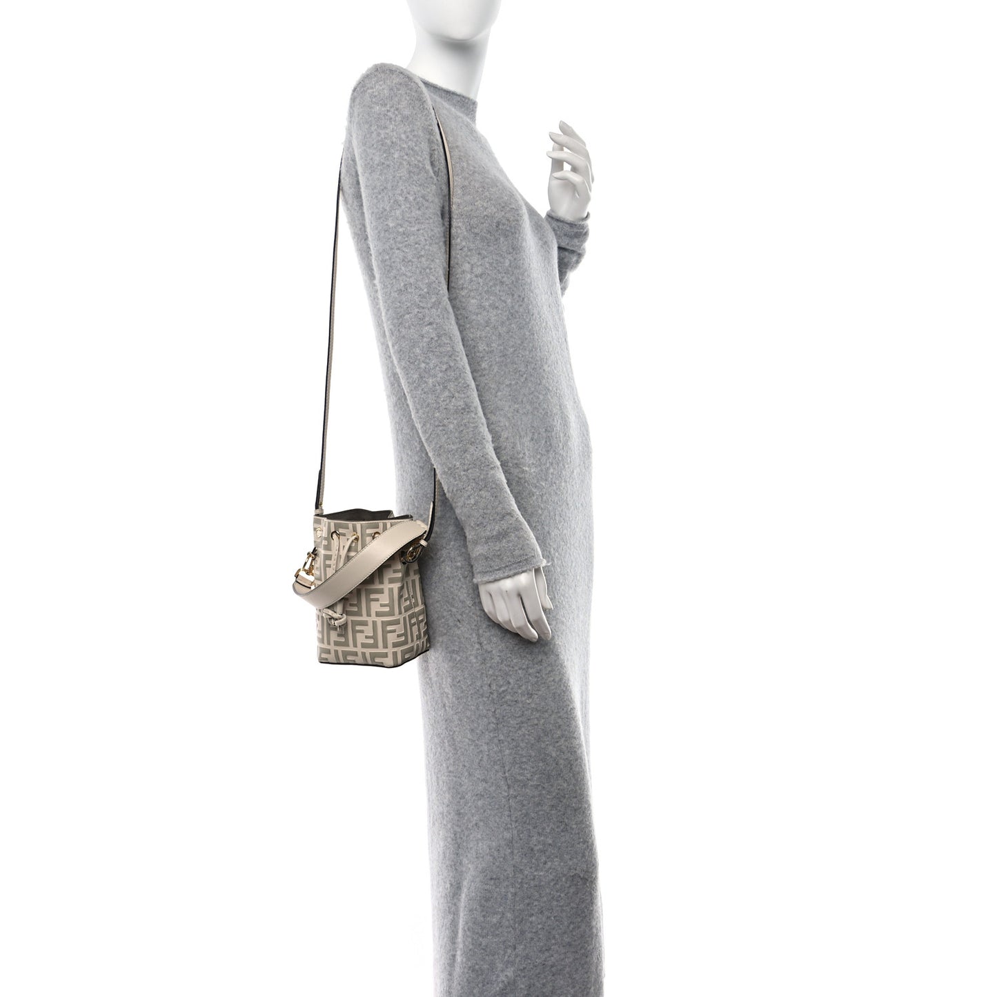 Vitello Liberty F is Fendi Bi-Color FF 1974 Embossed Mini Mon Tresor Bucket Bag Camelia Mandorlo