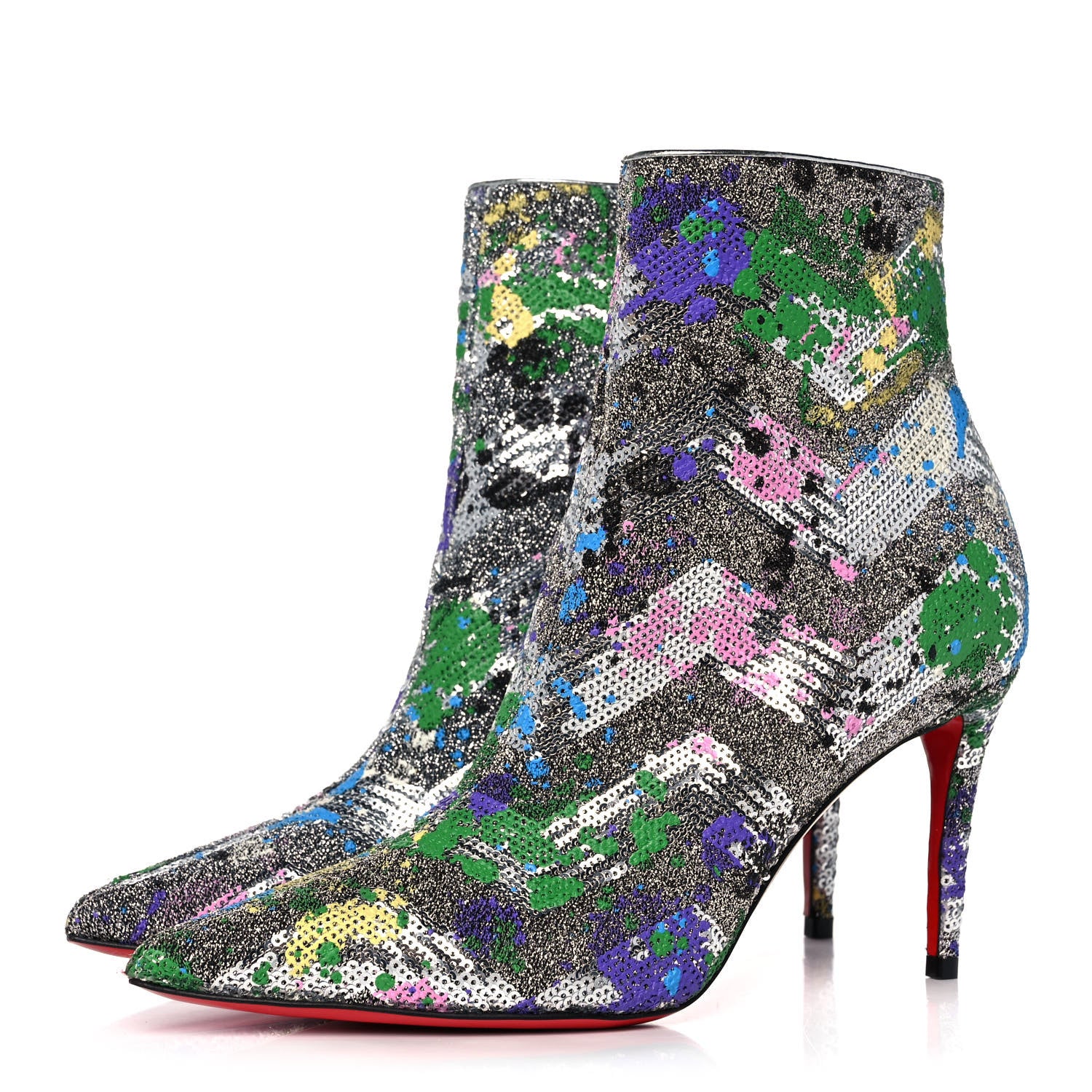 Christian Louboutin Paillette Splash So Kate Booty 85 Ankle Boots 37.5 Silver Multicolor 3 of 11