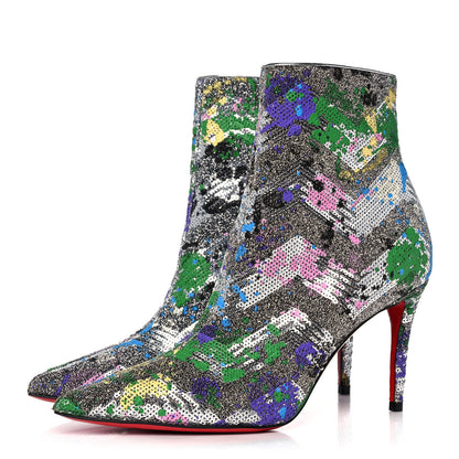 Christian Louboutin Paillette Splash So Kate Booty 85 Ankle Boots 37.5 Silver Multicolor 3 of 11