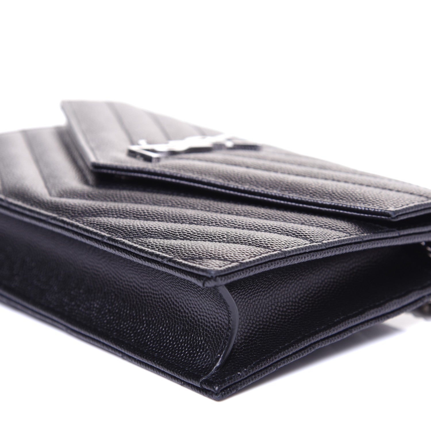 Saint Laurent Grain De Poudre Matelasse Chevron Monogram Envelope Chain Wallet Black 7 of 12