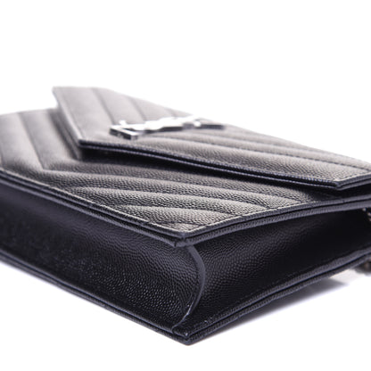 Saint Laurent Grain De Poudre Matelasse Chevron Monogram Envelope Chain Wallet Black 7 of 12