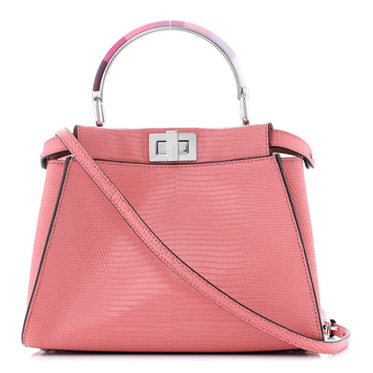 Fendi Lizard Nappa Mini Plexi Handle Peekaboo Iconic Satchel Pink Black 1 of 10