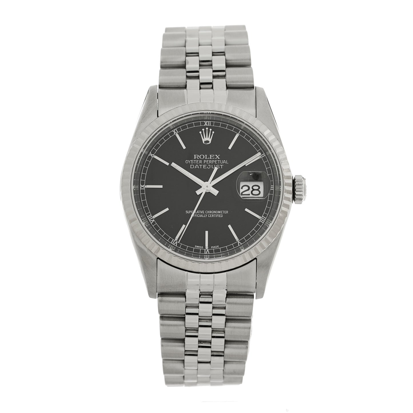 Stainless Steel 18K White Gold 36mm Oyster Perpetual Datejust Watch Black 16234