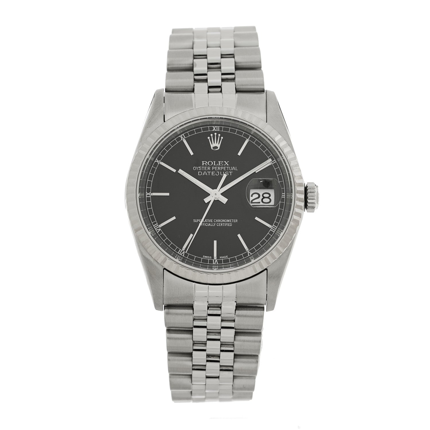 Rolex Stainless Steel 18K White Gold 36mm Oyster Perpetual Datejust Watch Black 16234 1 of 4