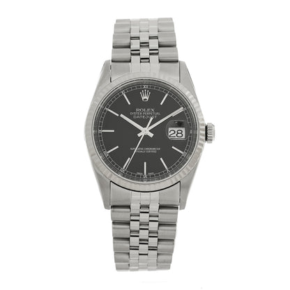 Rolex Stainless Steel 18K White Gold 36mm Oyster Perpetual Datejust Watch Black 16234 1 of 4