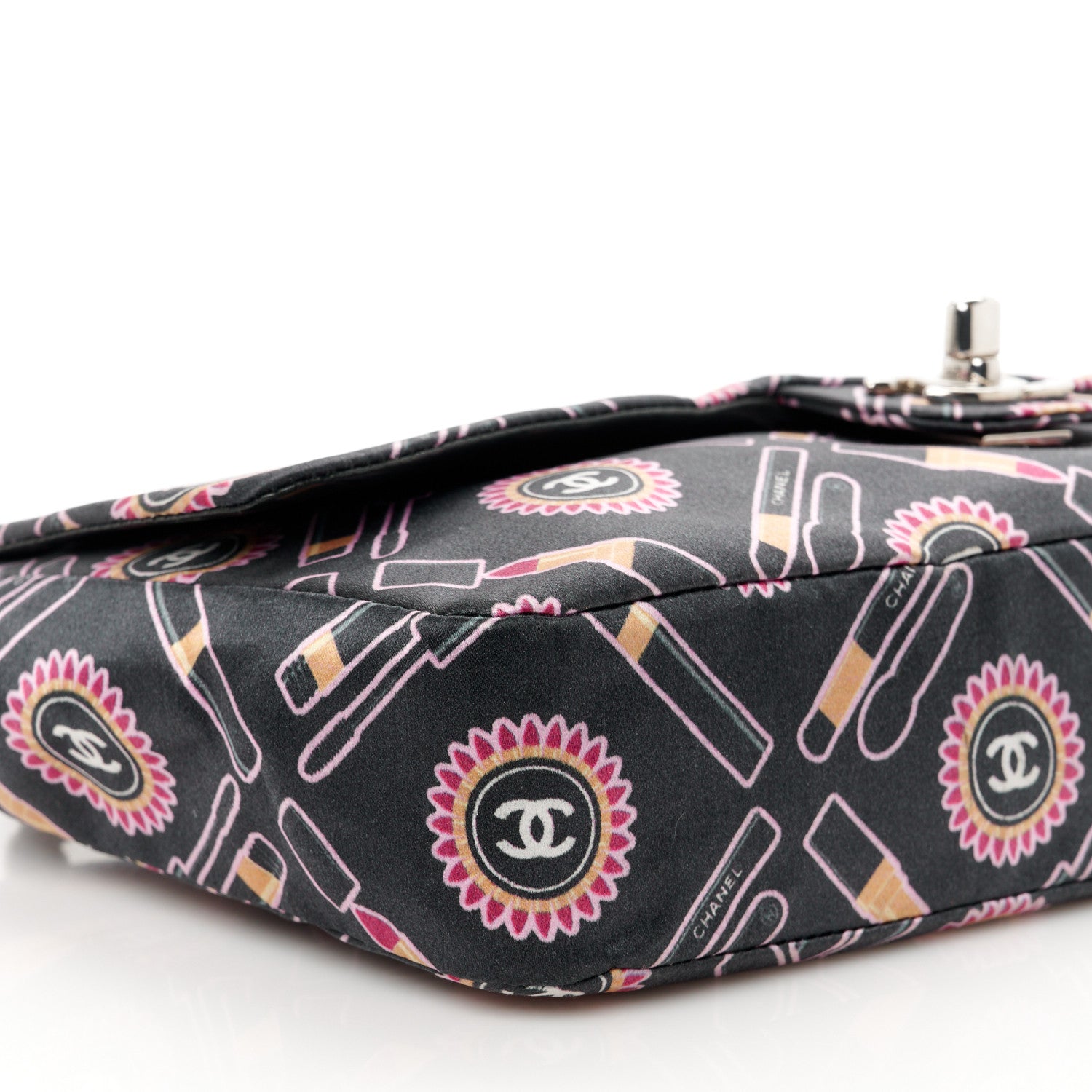 Chanel Satin Printed Lipstick Small Single Flap Black 10 of 11