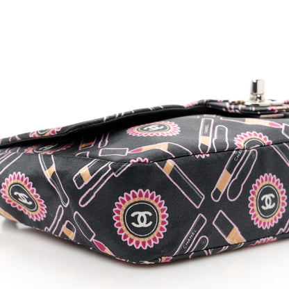 Chanel Satin Printed Lipstick Small Single Flap Black 10 of 11