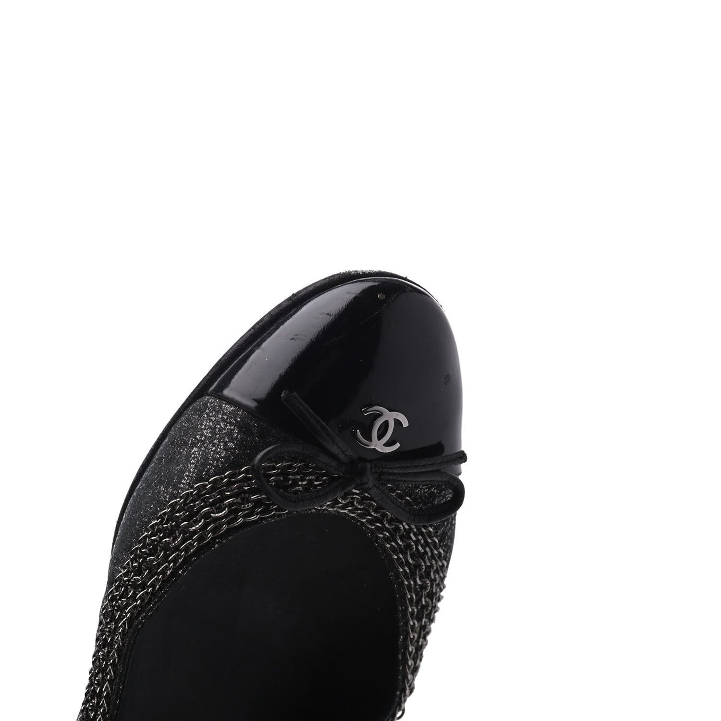 Tweed Patent Cap Toe Ballerina Flats 37 Black