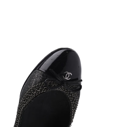 Chanel Tweed Patent Cap Toe Ballerina Flats 37 Black 19 of 23