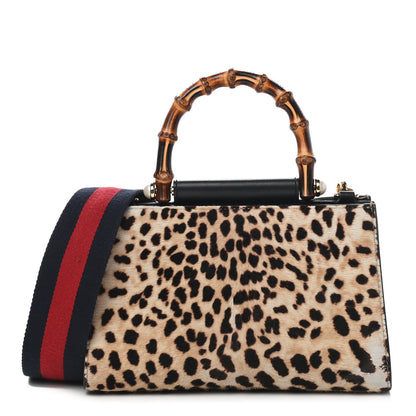 Gucci Calf Hair Bamboo Web Leopard Print Mini Nymphaea Top Handle Bag 1 of 14