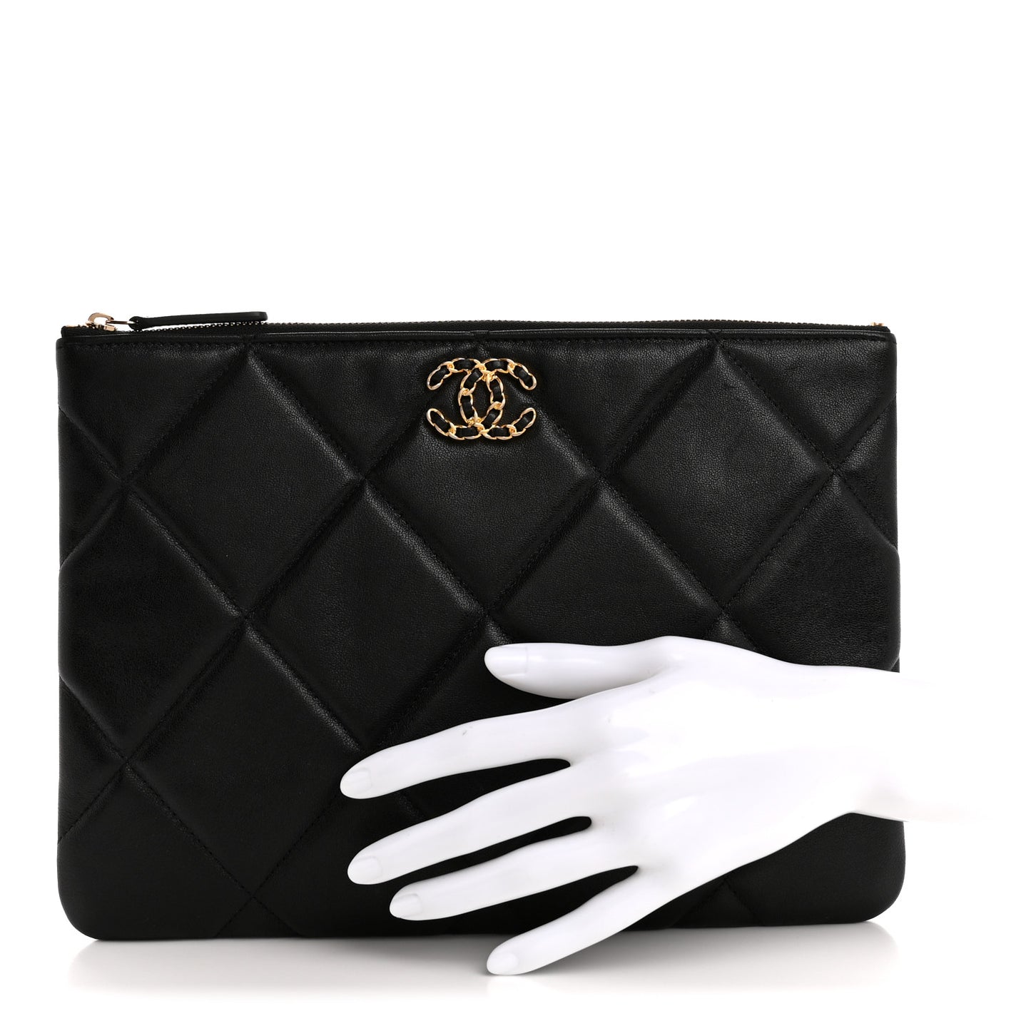 Lambskin Quilted Large Chanel 19 Cosmetic Case Black