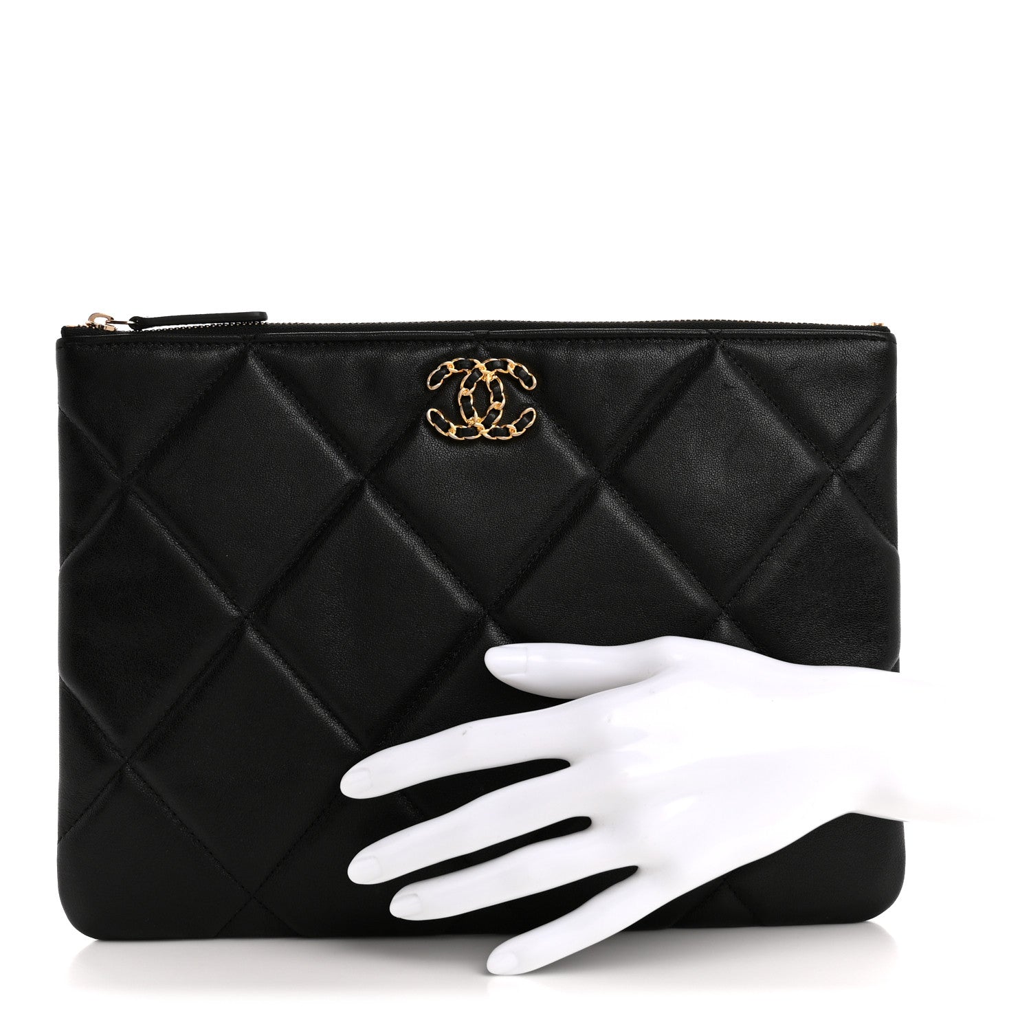 Chanel Lambskin Quilted Large Chanel 19 Cosmetic Case Black 2 of 8