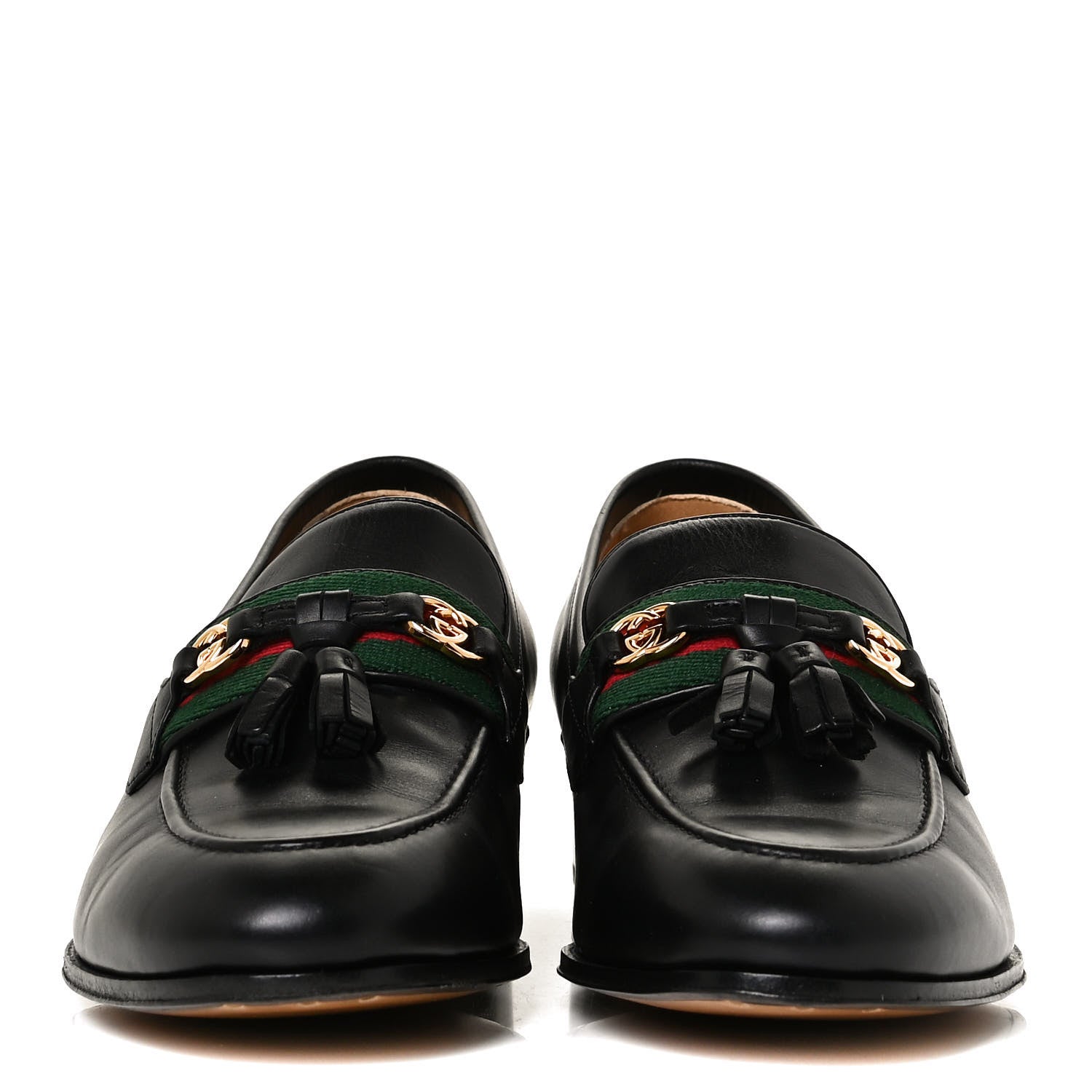 Gucci Calfskin Web Interlocking G Tassel Loafers 37.5 Black 2 of 11