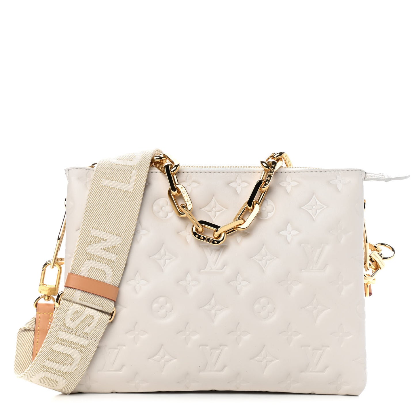 Lambskin Embossed Monogram Coussin PM Beige Cream