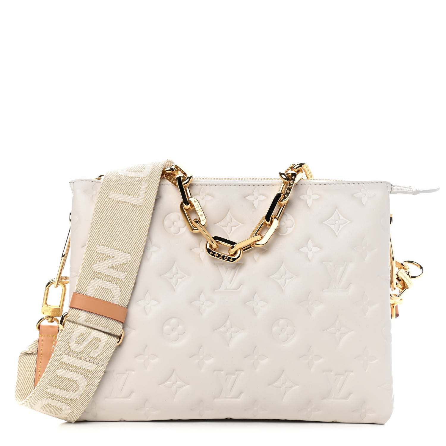 Louis Vuitton Lambskin Embossed Monogram Coussin PM Beige Cream 1 of 7