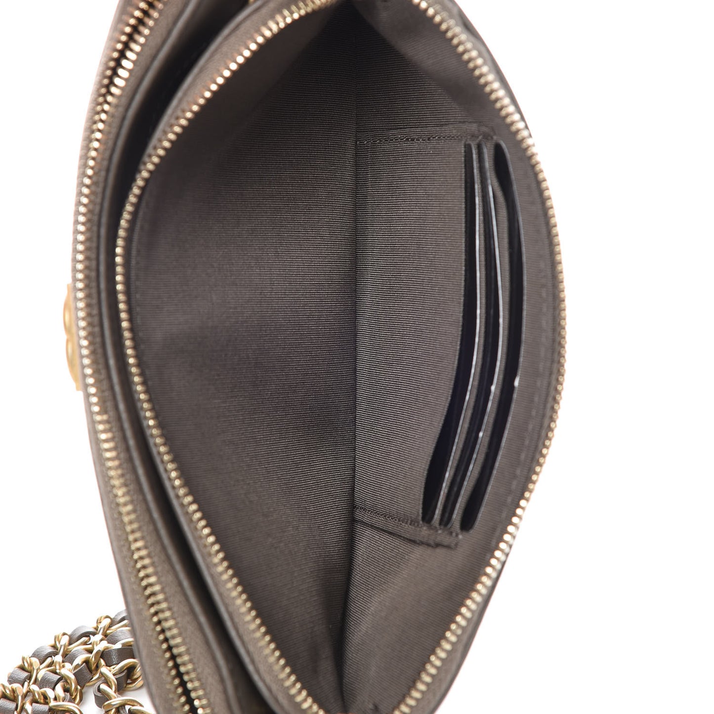 Calfskin Quilted Small Boy Clutch With Chain Khaki