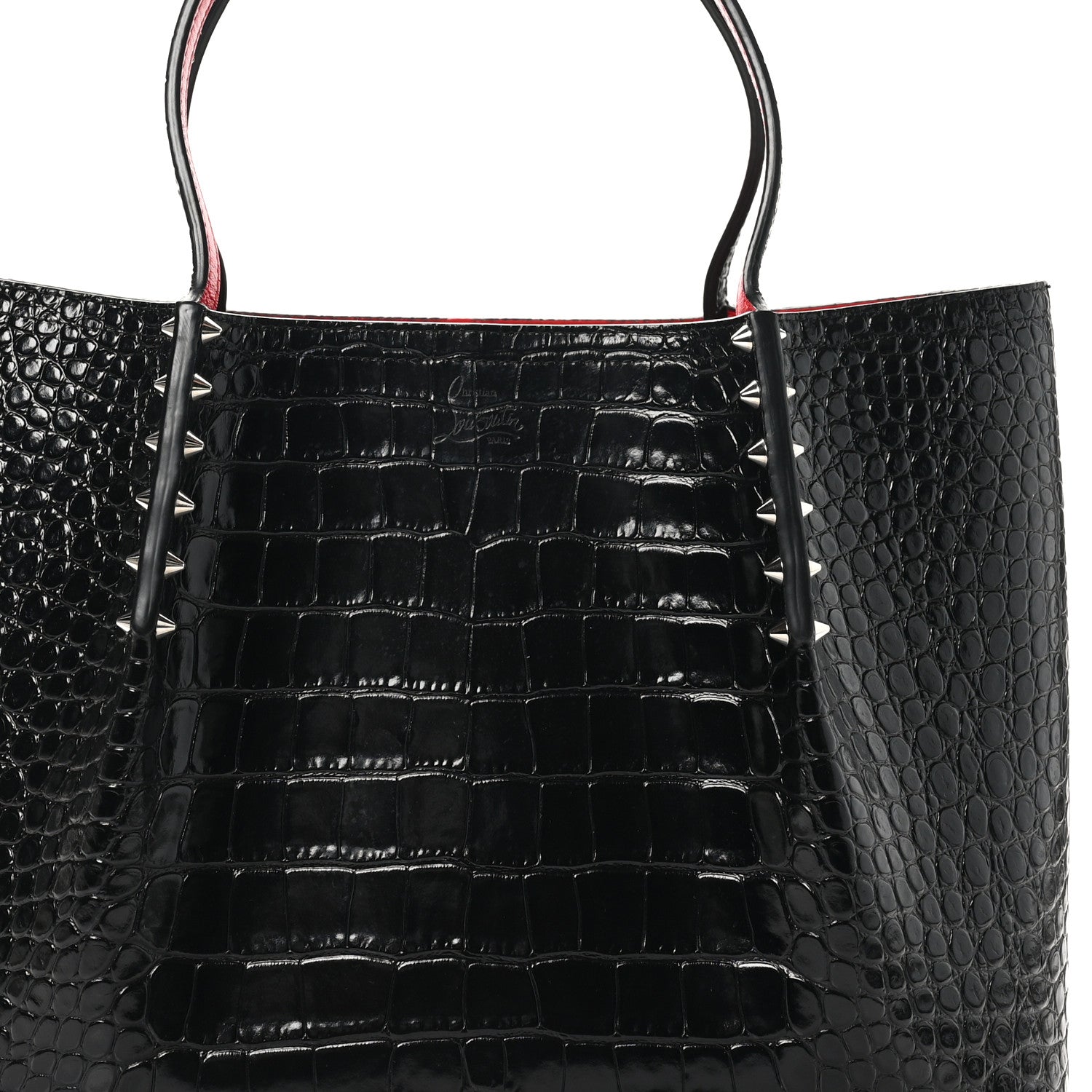 Christian Louboutin Crocodile Embossed Calfskin Spiked Small Cabarock Shopper Tote Black 7 of 9