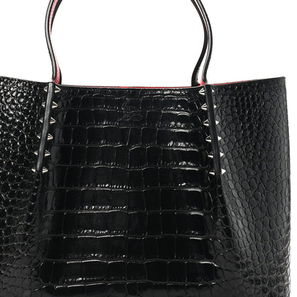 Christian Louboutin Crocodile Embossed Calfskin Spiked Small Cabarock Shopper Tote Black 7 of 9