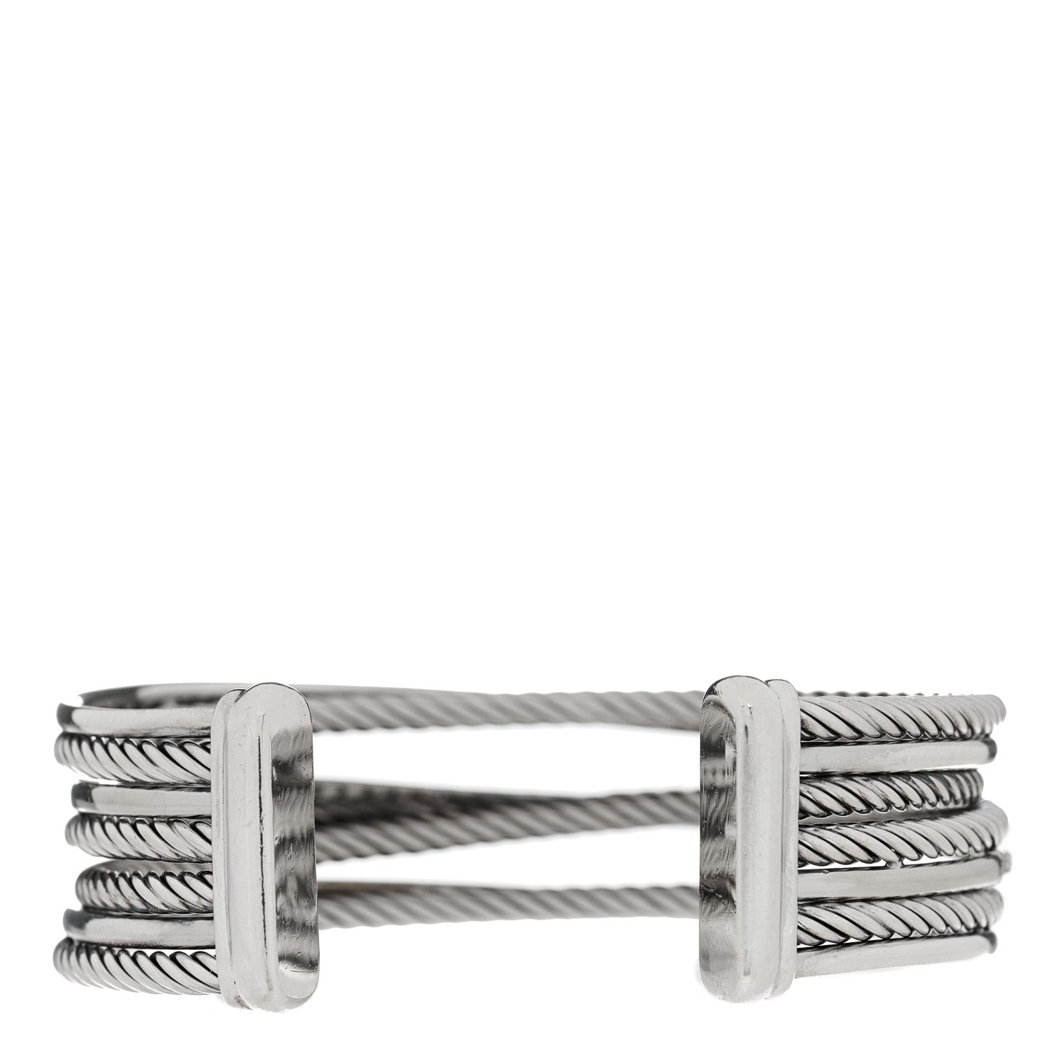 David Yurman Sterling Silver 14K White Gold Diamond Crossover Four Row Cuff Bracelet 2 of 3