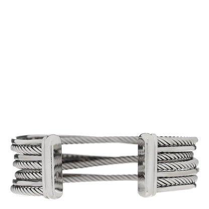 David Yurman Sterling Silver 14K White Gold Diamond Crossover Four Row Cuff Bracelet 2 of 3