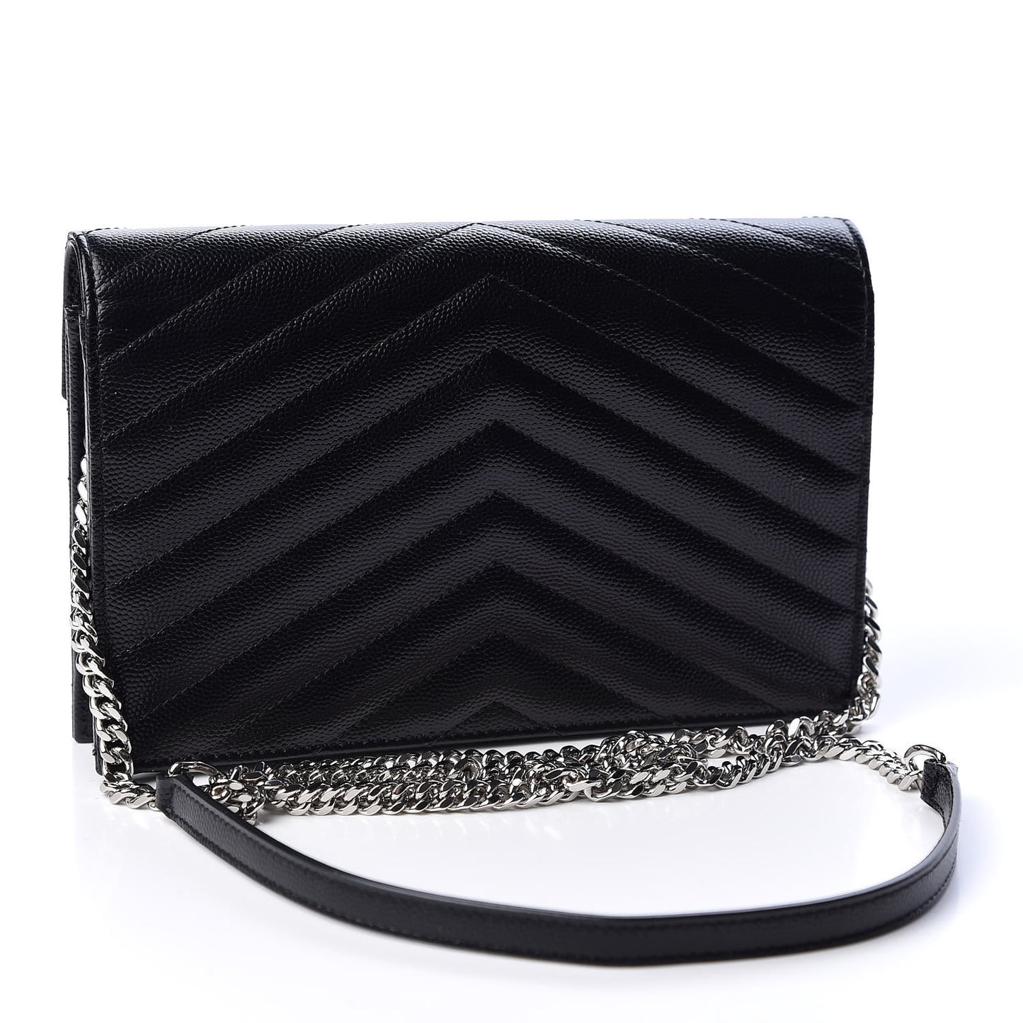 Grain De Poudre Matelasse Chevron Monogram Envelope Chain Wallet Black