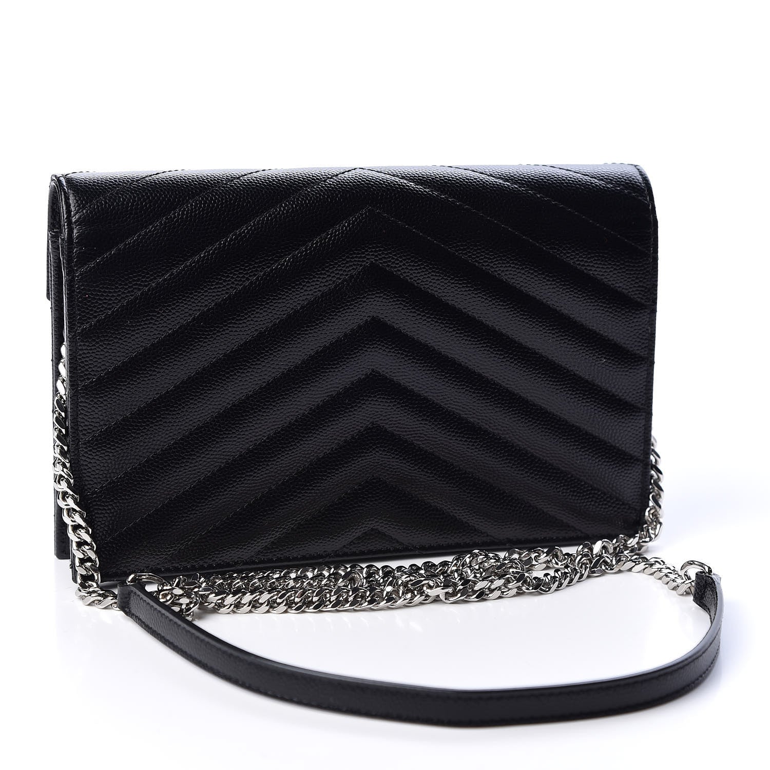 Saint Laurent Grain De Poudre Matelasse Chevron Monogram Envelope Chain Wallet Black 2 of 9