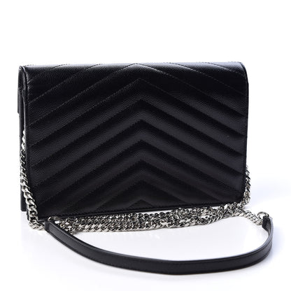 Saint Laurent Grain De Poudre Matelasse Chevron Monogram Envelope Chain Wallet Black 2 of 9