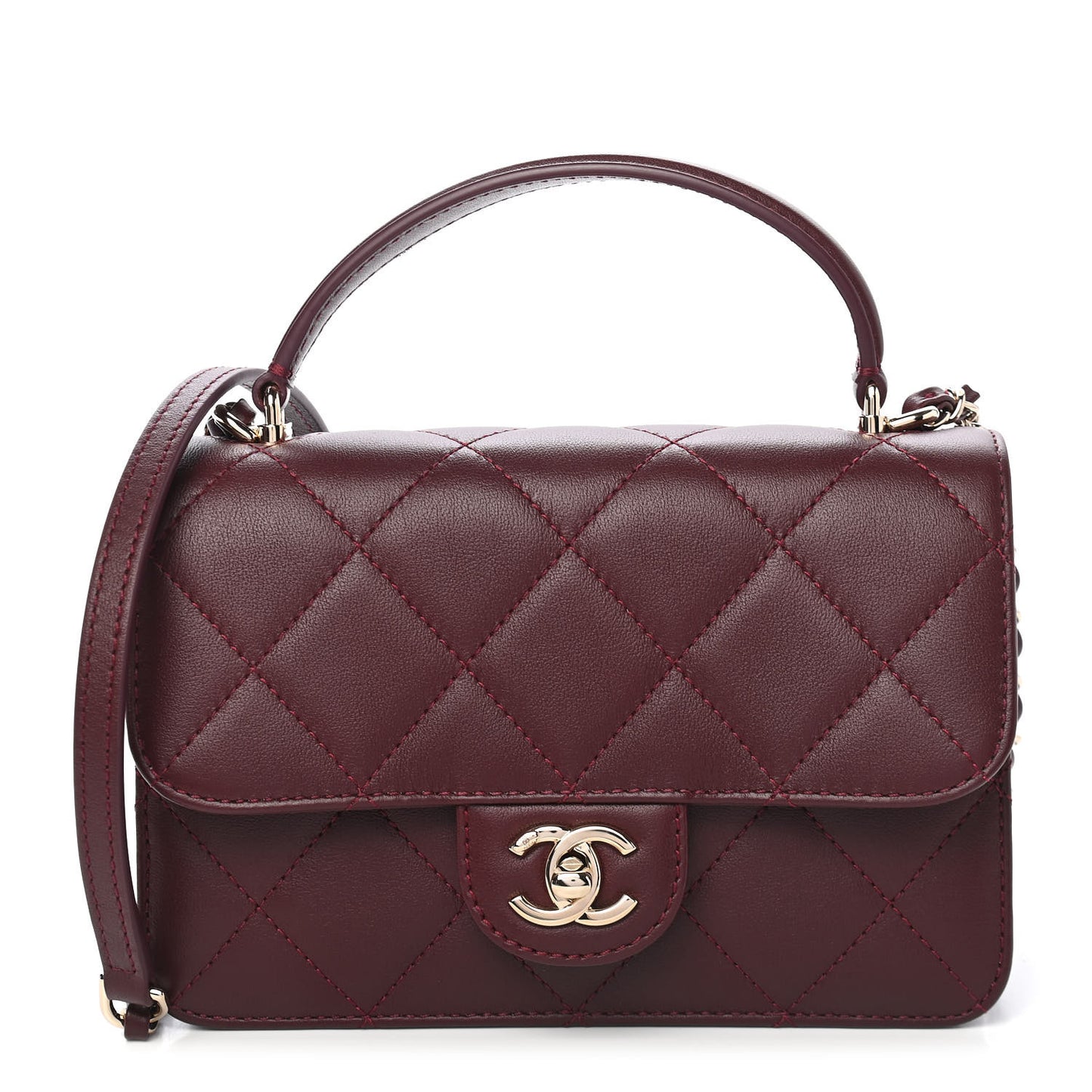 Calfskin Quilted Small Top Handle Flap Burgundy