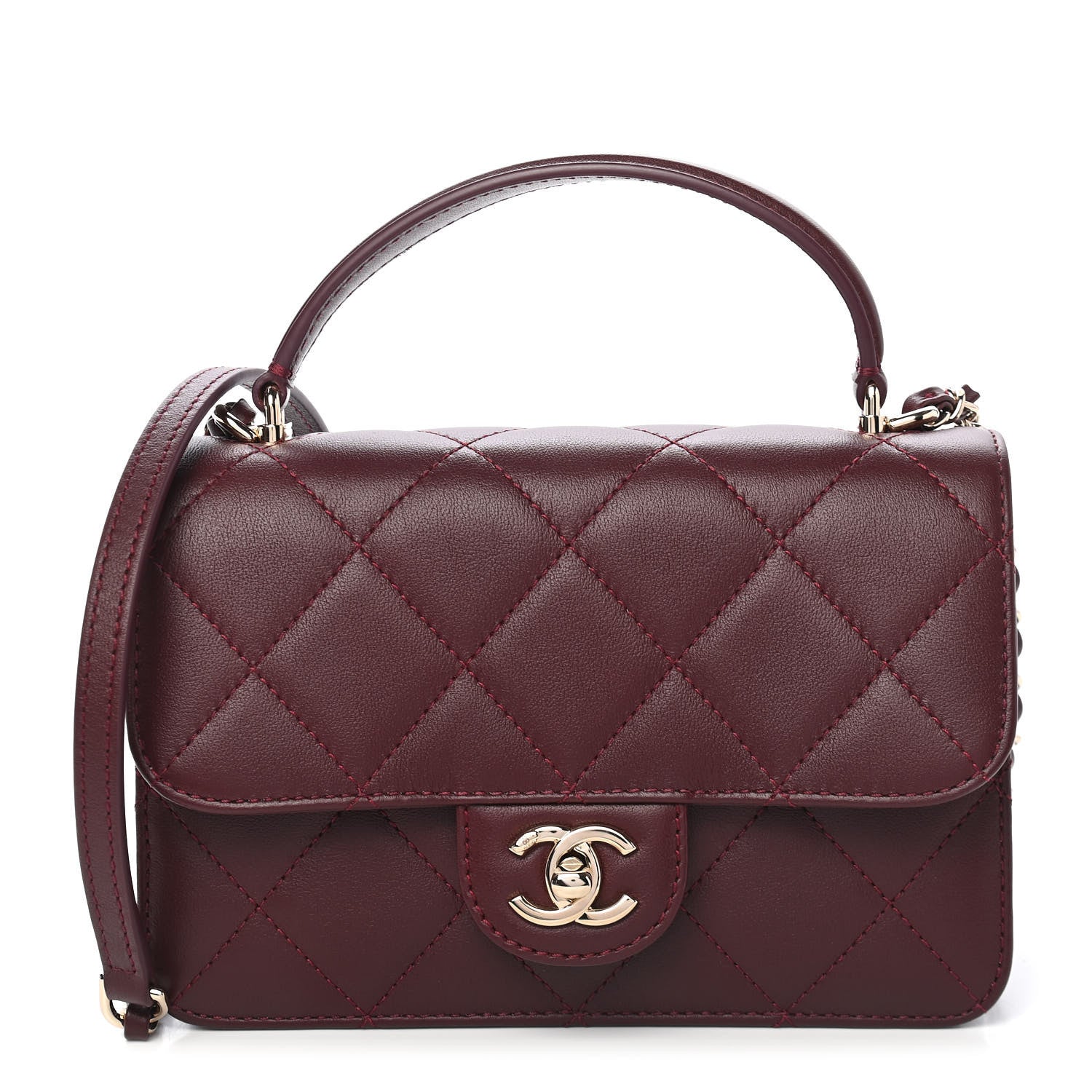 Chanel Calfskin Quilted Small Top Handle Flap Burgundy 1 of 9