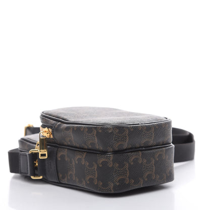 Celine Triomphe Canvas Calfskin Mini Pocket Messenger Bag Black 4 of 9