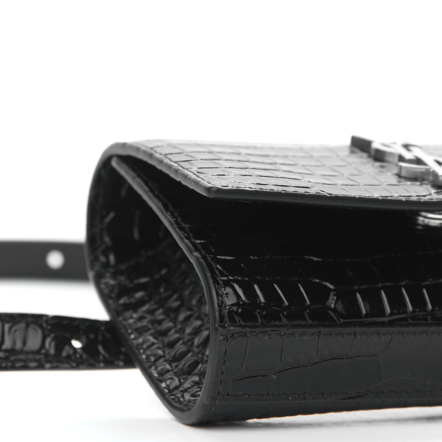 Calfskin Crocodile Embossed Monogram Kate Belt Bag Black