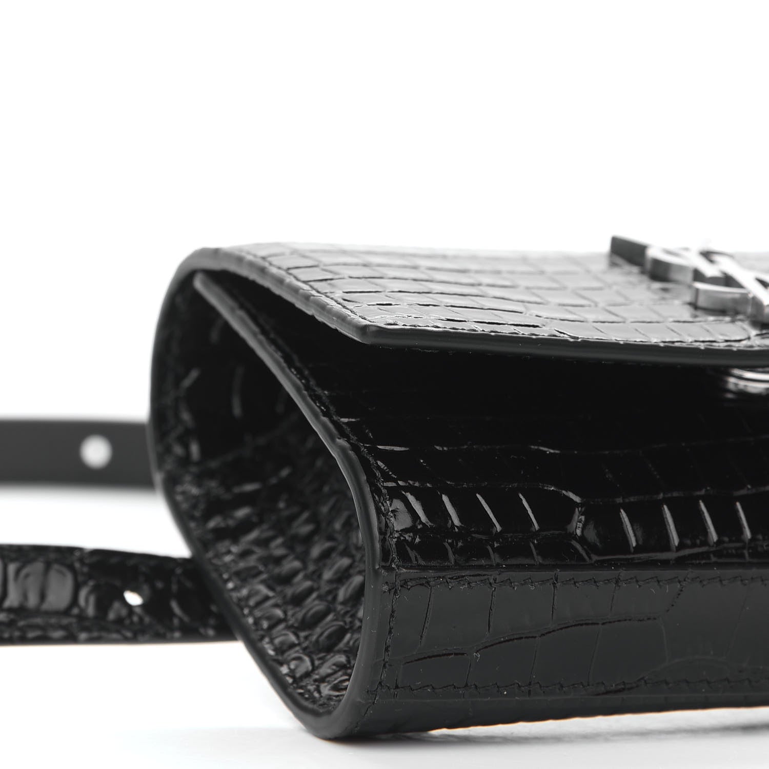 Saint Laurent Calfskin Crocodile Embossed Monogram Kate Belt Bag Black 7 of 10