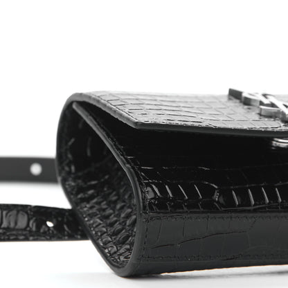 Saint Laurent Calfskin Crocodile Embossed Monogram Kate Belt Bag Black 7 of 10