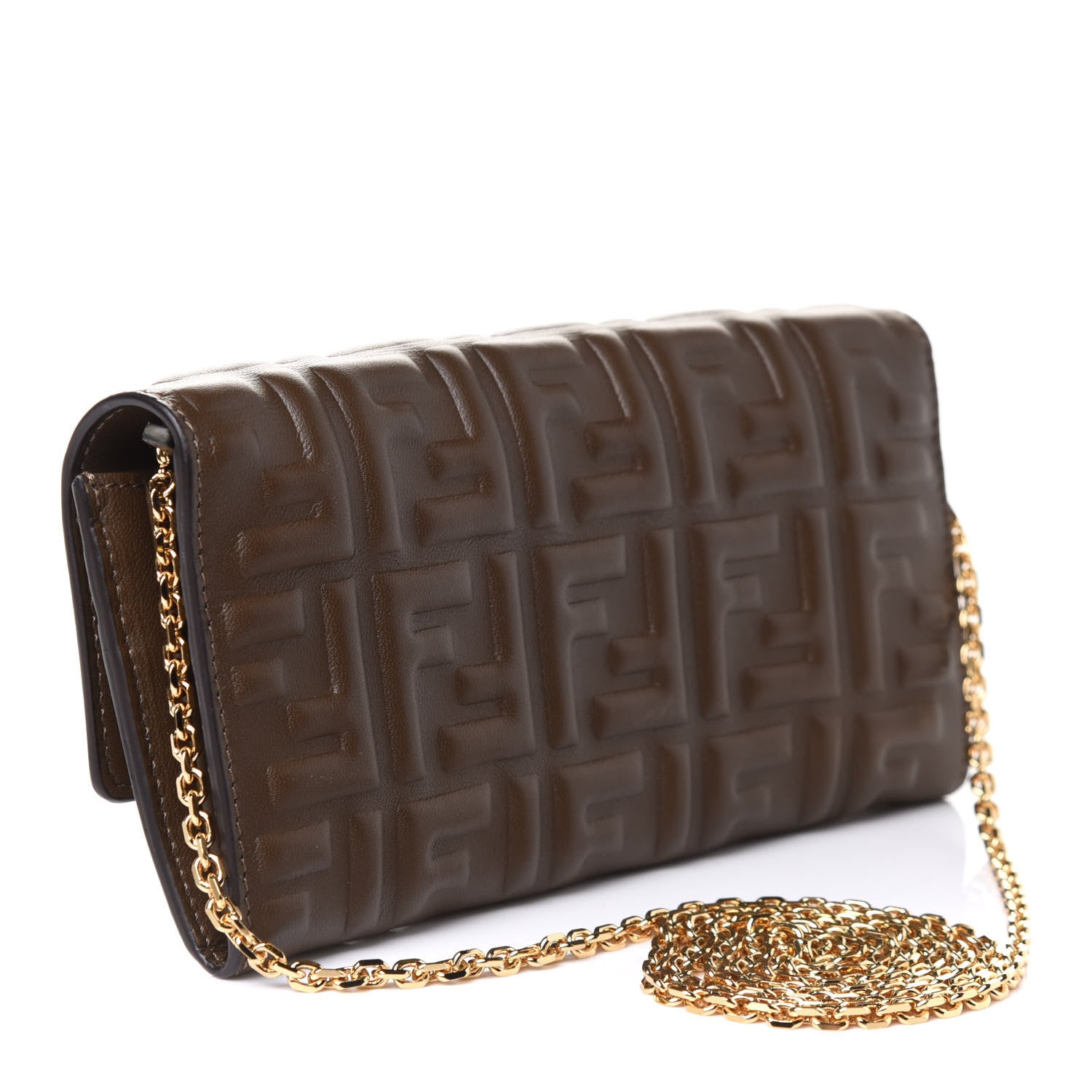 Fendi Nappa Matisse FF Embossed Continental Wallet On Chain Wood 5 of 13
