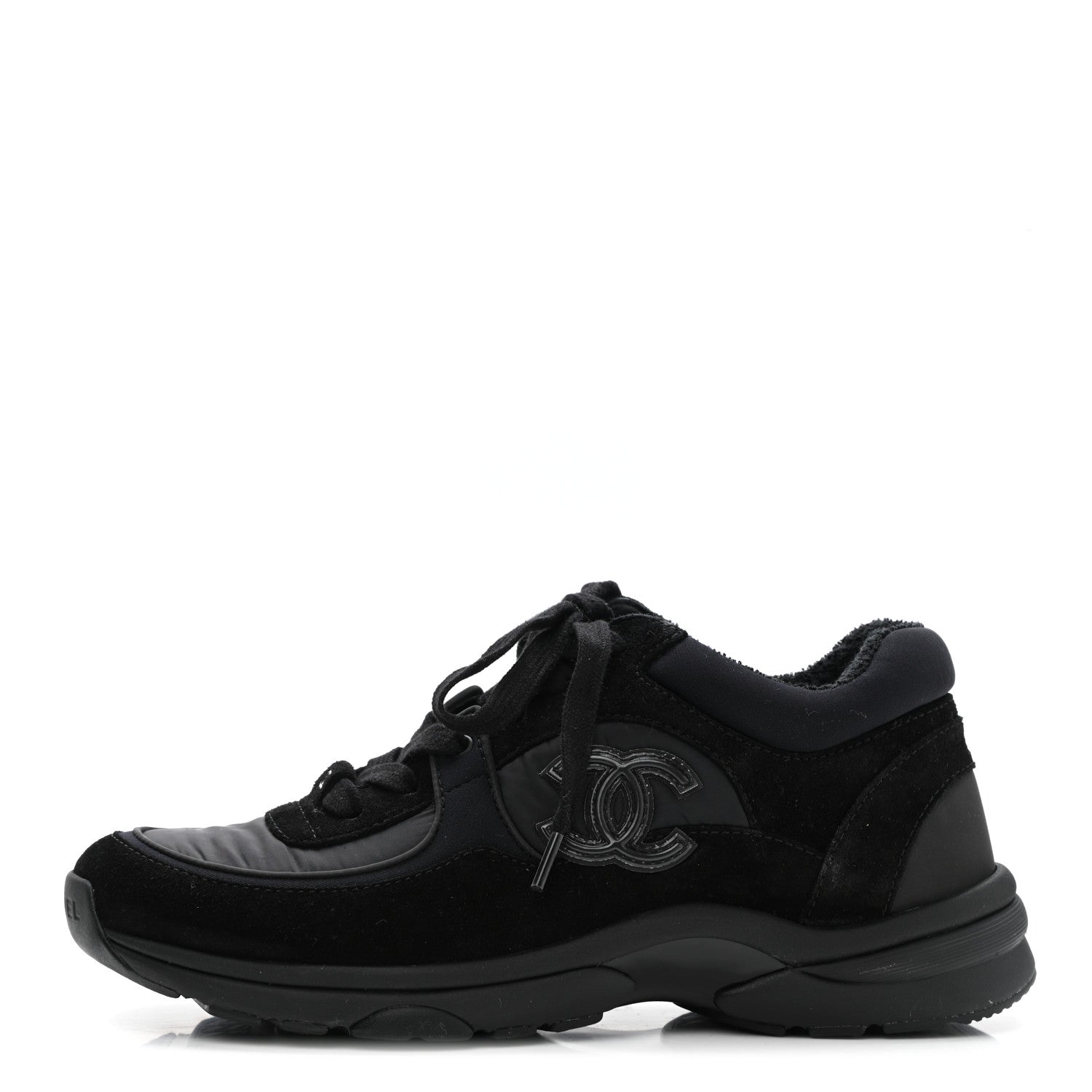 Chanel Nylon Calfskin Suede CC Sneakers 37 Black 1 of 9