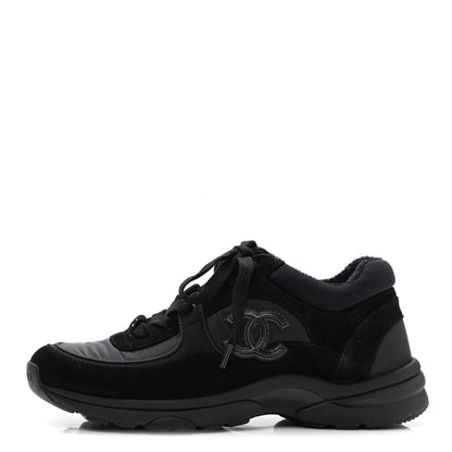 Chanel Nylon Calfskin Suede CC Sneakers 37 Black 1 of 9