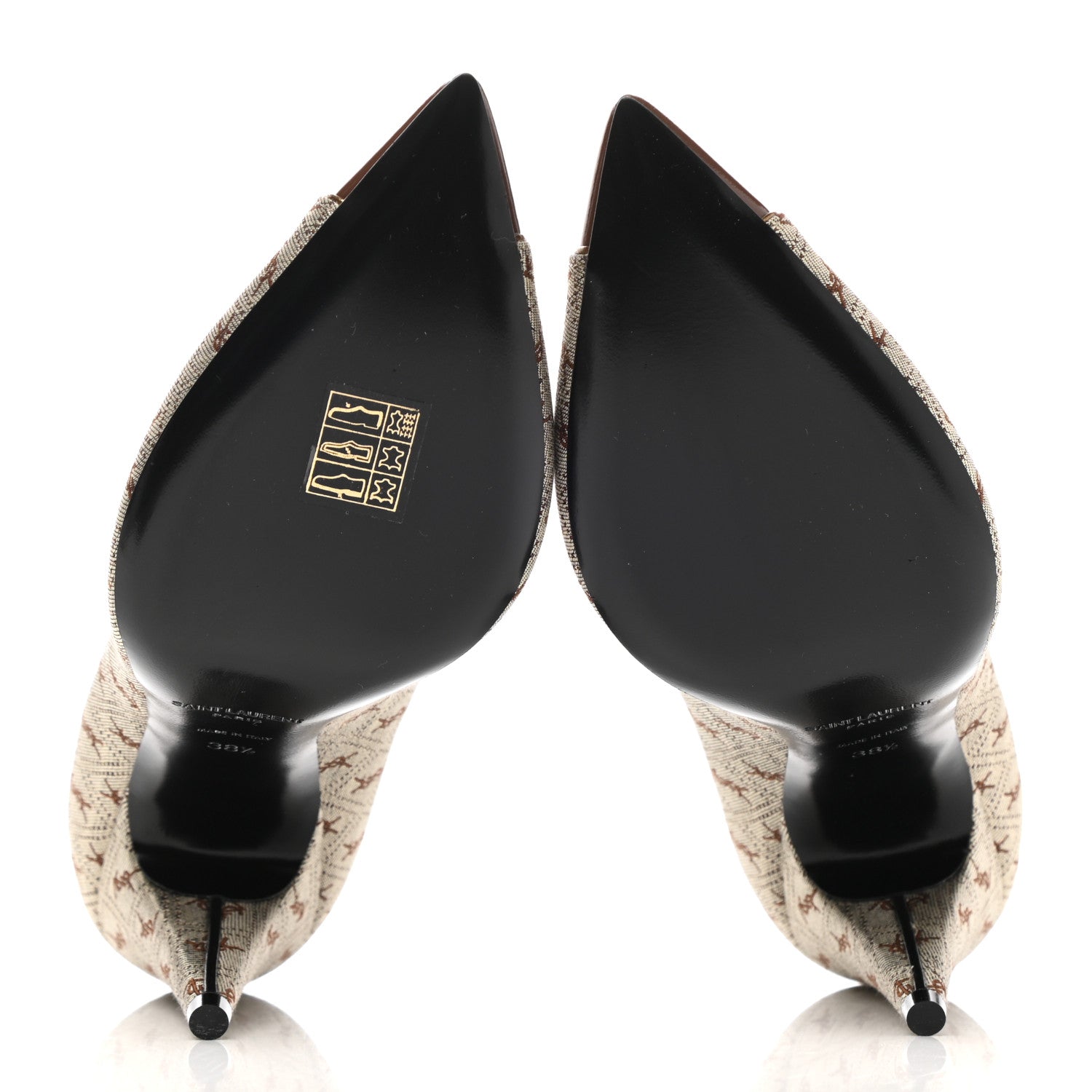 Saint Laurent Silk Blend Monogram Lola Cap Toe Pumps 38.5 Beige 5 of 8