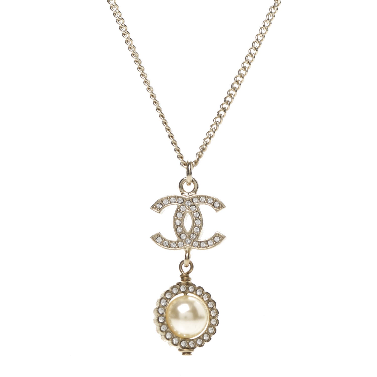 Chanel Crystal Pearl CC Lace Camellia Necklace Gold 4 of 6