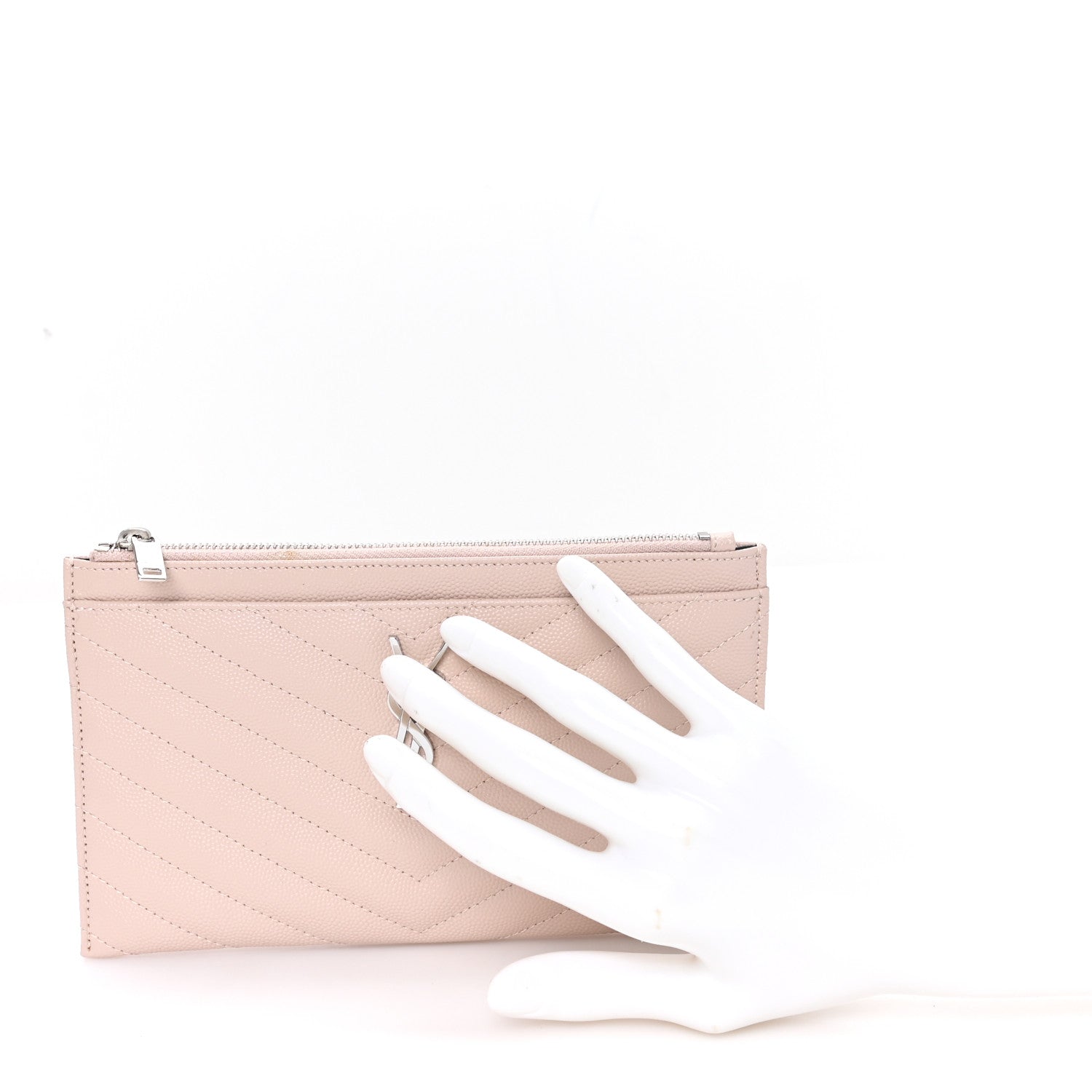Saint Laurent Grain De Poudre Chevron Monogram Bill Pouch Marble Pink 2 of 8