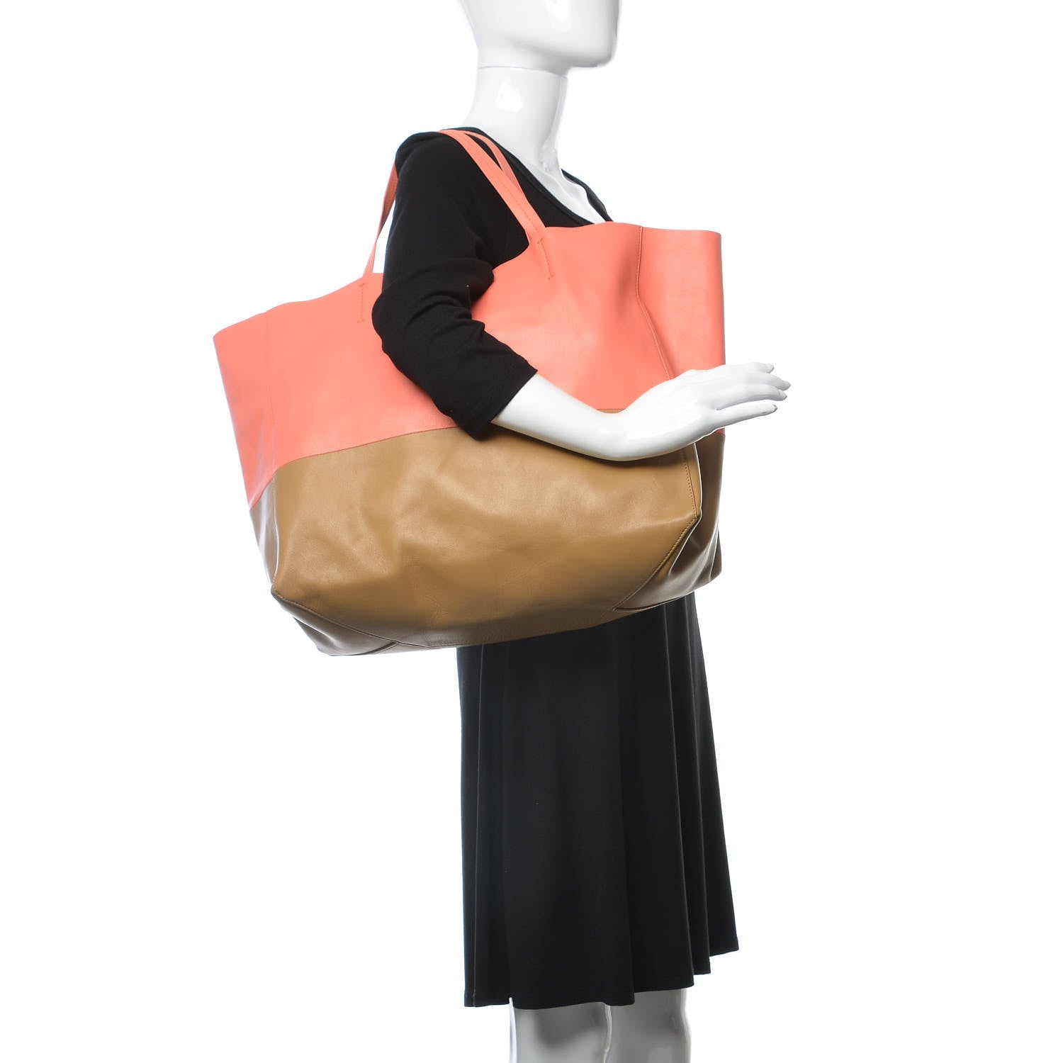 Celine Lambskin Horizontal Bi-Color Cabas Fluo Pink Camel 2 of 6