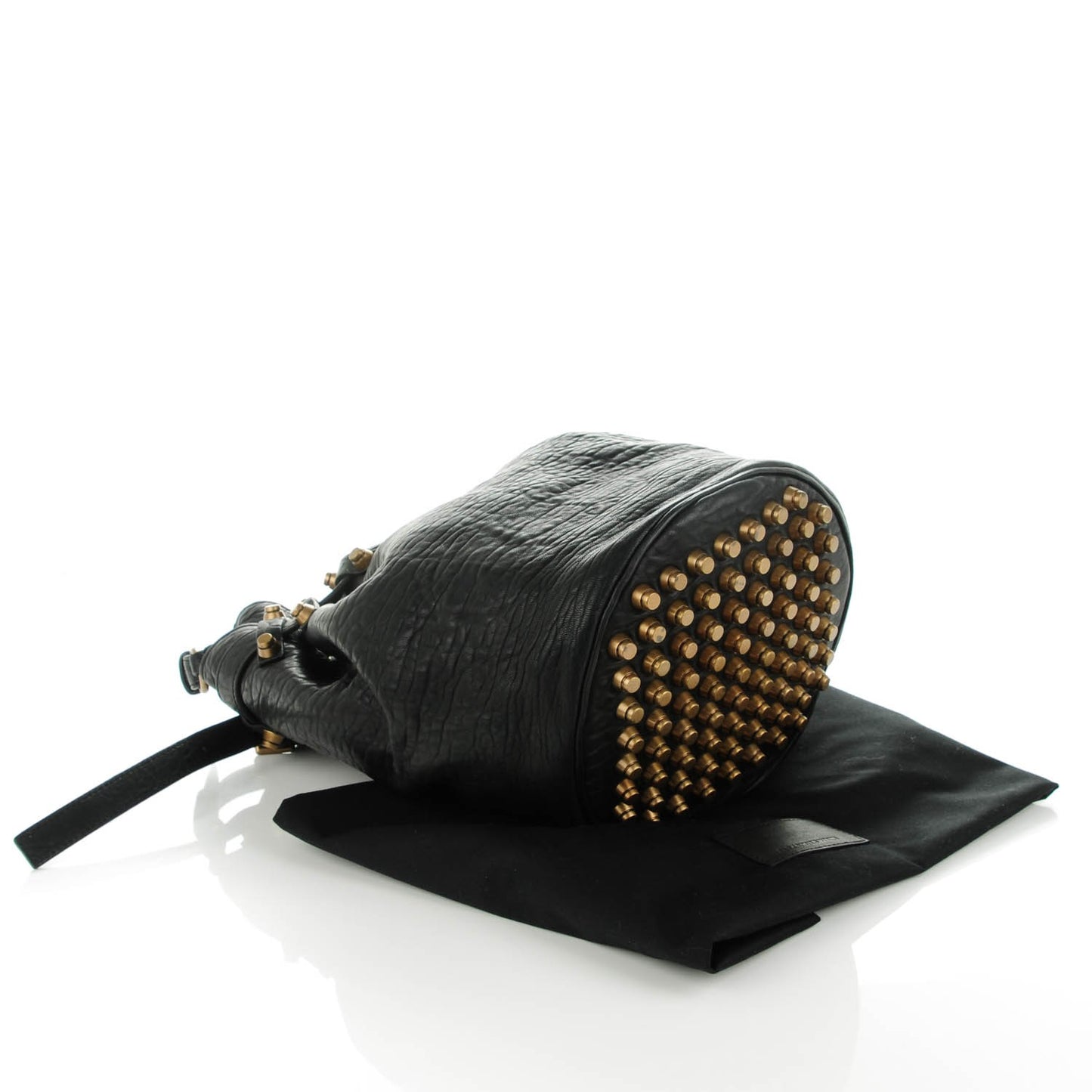 Pebbled Lambskin Diego Bucket Black Antique Brass Hardware