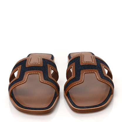 Hermes Calfskin Denim Oran Sandals 39 Bleu Brut Gold 2 of 8