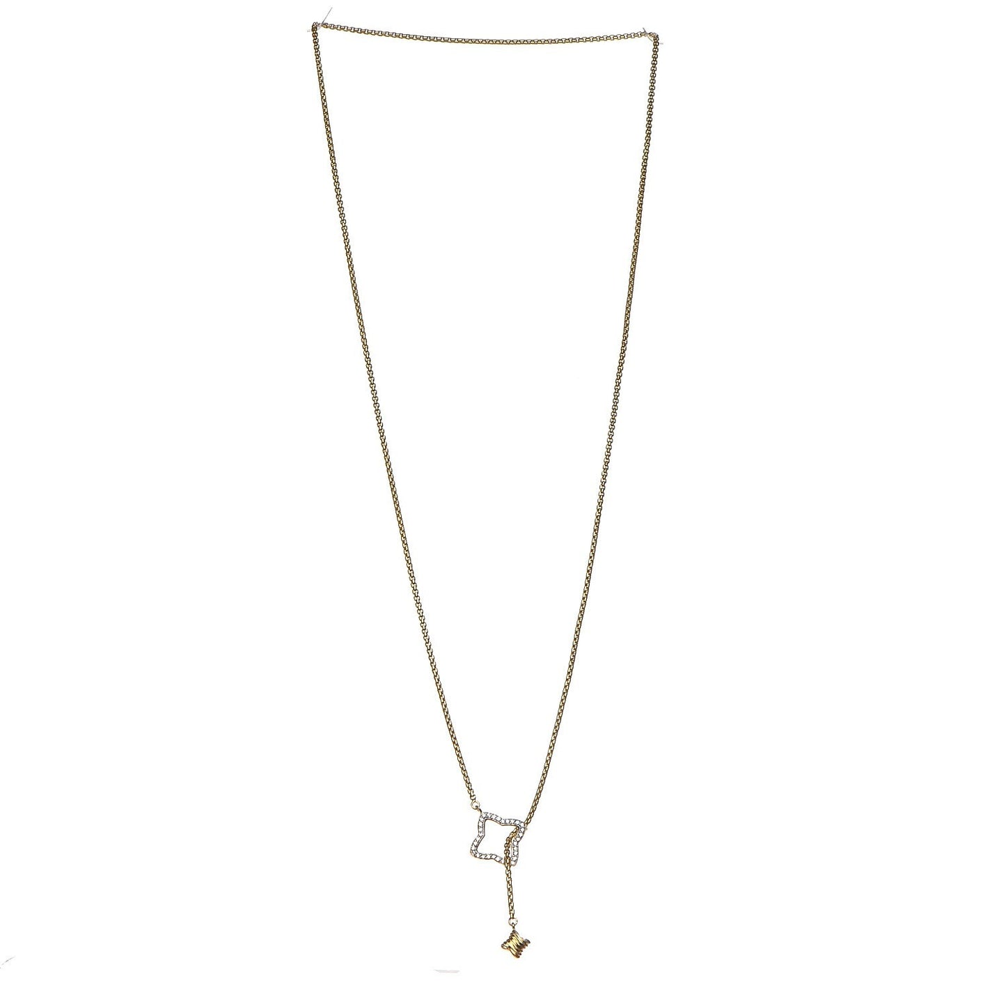 18K Yellow Gold Diamond Quatrefoil Lariat Necklace