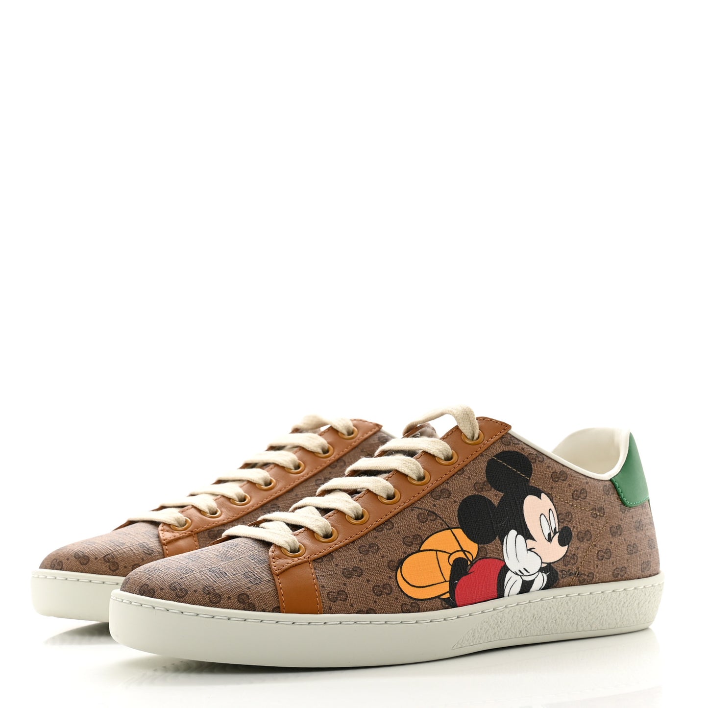 X DISNEY Mini Vintage GG Supreme Monogram Mickey Mouse Womens Ace Sneakers 38 Beige Vintage Sun Oil